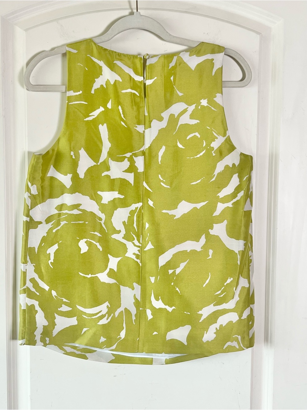 J. Crew Abstract Floral Silk Scoop Neck Tank Top, lined Chartreuse & Cream - Picture 6 of 10